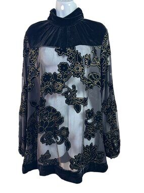 Soft Surroundings Sheer Black Velvet Tunic Floral Size Medium Elegant Whimsigoth